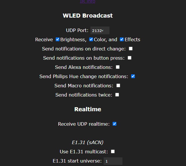 Prismatik, Wled default setting