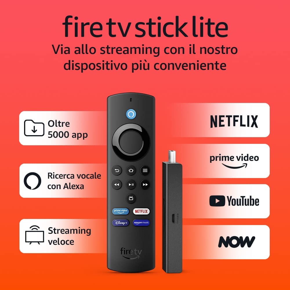 Fire TV Stick Lite con telecomando vocale Alexa