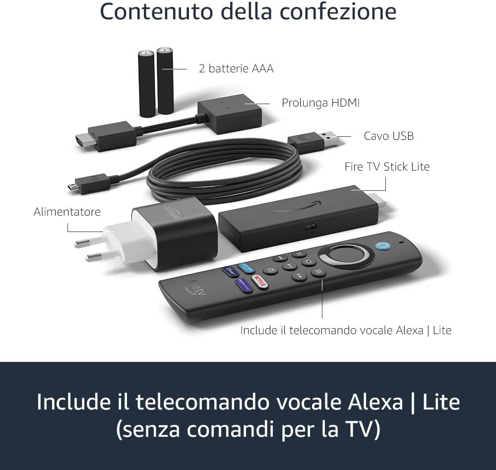 Fire TV Stick Lite con telecomando vocale Alexa